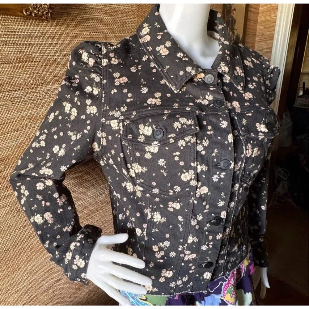 Retro Floral Denim Jean Jacket Size XL NWOT